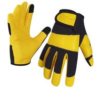 Escort Tools® Heavy Duty Leather Gardening Work Gloves, Thorn Proof, Touch Screen, Utility Safety Working Gloves Breathable, Tear Resistant, High Dexterity Mechanic Gloves Unisex (Yellow, L)