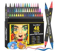 EscriWise 48 Colors Dual Tip Acrylic Paint Pens Set-Permanent Acrylic Paint Markers with Brush and Fine Tip, Water Based Art Paint Pens for Rock Painting Canvas Wood Fabric Glass DIY Craft