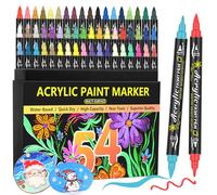 EscriWise 54 Colors Acrylic Paint Pens Paint Markers Set,Dual Tip Paint Markers With Fine Tip and Brush Tip,Premium Paint Pens for Stone,Canvas,Rock Painting,DIY Craft Art Supplies,Glass