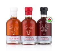 Escuminac Maple Syrup, Trio - Amber, Medium, and Dark Harvests, Certified Organic, Single Origin from Canada - 3 x 200 ml Glass Bottles