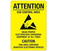 ESD Control Area Warning Sign, Anti-Static Zone Marker for Workshop & Factory, Metal Tin, 12 x 8 Inch