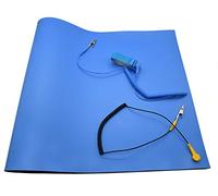 ESD High Temperature Mat Kit,ESD Mats,ESD Rubber Mat,ESD Kit,16" x 24" x 0.08",Blue, Anti Static Mat with ESD Wrist Strap and ESD Grounding Cord for Sensitive Electronics Working - ESD Mat Kit