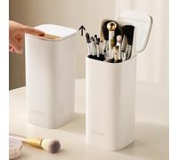 Esdallina Automatic Lifting Makeup Brush Holder with Lid Dustproof Cosmetic Organizers for Vanity-White
