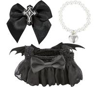 Esdallina Clothes for Doll 17cm Doll Little Demon Black Dress with Pearl Necklace and Cross Bow Tie Stylish Outfit for Dress Up-No Doll