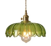 ESDFGYU Creative Flower-Shaped Green Glass Hanging Lamp,E27 Base Single-Head Chandelier,Nordic Retro Style Pendant Light,Restaurant Balcony Tearoom Decorative Lighting Fixtures