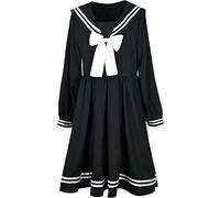 Esdlajks Lolita Gothic Dress Cute Lolita Dress Skirt Dresses Black Dress Women Bow Patchwork Loose Japanese Preppy Style Navy Sailor Collar Kawaii Long Sleeve Dress Jk Girl Outfits