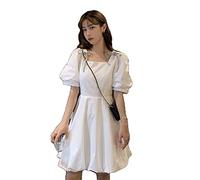 Esdlajks Lolita Gothic Dress Summer Mini Dress Women White Puff Sleeve Korean Style Fairy Dress Bows Chiffon Japan Style Kawaii Elegant Vintage Party Dress (Color : White, Size : XL)