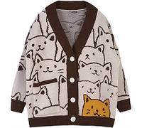 Esdlajks Sweaters for Women Cartoon Cute Loose Knit Cardigan Female Japanese College Style Sweater Coat (Color : Coffee, Size : One Size)