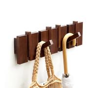 ESDOPA Wood Wall Mounted Coat Rack, Flip Down Wall-Mount Hook Racks with 6 Hooks, Entryway Hanger Art Hook for Hanging Coats Keys Hats Towels Bags, Walnut