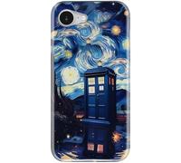 Esdot for iPhone 16e Case Cute - Wireless Charging Compatible - Dual-Layer Soft Silicone + Hard Shell - Wildflower Design - Protective Phone Cover for Women Girls - Starry Night Tardis