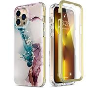 ESDOT Schutzhülle für iPhone 13 Pro mit integriertem Displayschutz, Militärqualität, Schutzhülle für Apple iPhone 13 Pro 6.1 Zoll, türkis/rosa Marmor