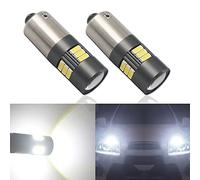 Eseastar BAX9S H6W LED Bulbs 6000K White 12V-24V 15LED-SMD4014 Extremely Bright with Projector For Car Sidelight Backup Interior Dome Number Plate Light, 2 Pack