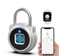 Eseesmart Fingerprint Gym Locker Padlock, Fingerpirnt Bluetooth APP Control Smart Combo Pad Lock - Keyless Outdoor Waterproof Security Suitcase Luggage School Backpack-Sliver