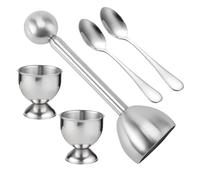 EsEico Boiled Egg Cutter, 5-Piece Serve Egg Holder for Soft Boiled Eggs, Kitchen Gadgets Egg Holder with Spoon, Stainless Steel Egg Cracker, Ball Handle Egg Cups and Spoons for Breakfast Famililies