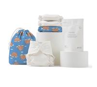 Esembly Try-It Kit Cloth Diaper Starter Set with Organic Cotton Diapers, Waterproof Diaper Cover, Wet Bag, and Laundry Detergent, Tortoise, Size 2 (18-35 lbs)