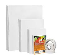 ESENG® Canvas Panel 32 Pieces A3 A4 A5 A6 with 3 x 30 m Painter's Tape, Canvas Panel Set 100% Cotton, 280 g/m², Painting Card for Acrylic Paint, Oil Paint (Mix 4-4 Sizes, 32 Pieces)