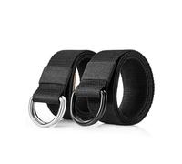 EsengNoyi Canvas D Ring Belts for Men, Casual Fabric Belt, Black&Black-1, L