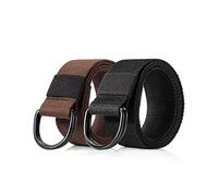 EsengNoyi Cloth Belt for Men, Double Ring Canvas Web Belt for Jeans for Casual Work, 2 Pack, Black&Coffee, L-Waist 40"-43"