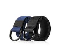 EsengNoyi Double D Ring Belt for Men, Mens Canvas Web Belt for Jeans Casual Work 2 Pack, Black&Blue, L-Waist 40"-43"
