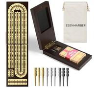 ESENHARBER Foldable Wooden Cribbage Board Set - Elegant 3-Track Design with Magnetic Closure, 9 Metal Pegs, Full Deck of Cards, Perfect for Family Game Nights and Travel