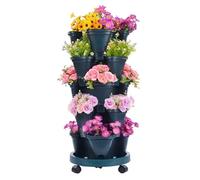 Esenlong 5-Tier Stackable Vertical Garden Planter with Wheels,Indoor Outdoor Gardening Pots Tower for Strawberry Herb Flower Vegetable(Dark Green)