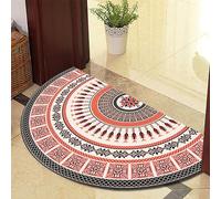 Eseriallen Half Round Door Mat Indoor Entrance Washable Half Circle Area Rugs Boho Mandala Non Slip Black Orange Green 625-19 50cm X 80cm