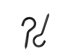 ESESE Screw Hooks,Metal in Cup, Opening Sheep Eye Lamp Hook Screws Question Mark 1# 2# 4# 5# 6# 7# 8# 9# 16# Black Plated Ceiling Screw-in(No.2 50pcs)