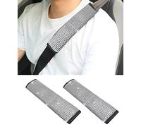 ESEWALAS PU Leather Seat Belt Shoulder Pads,Diamond Car Seatbelt Covers Glitter Rhinestone Car Seat Belt Strap Cover Shoulder Pad,Crystal Seat Belt Cushion Pad Cover Protector, (White)