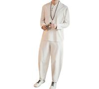ESFHWYP Spring and Autumn Chinese style men's suit men's Tang suit male-White-Large