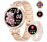 ESFOE Women's Round Fashion Smart Watch, 1.19 Inch AMOLED Smartwatch with Bluetooth Call, Female Function IP68 120+ Sports Modes Pedometer Fitness Tracker, Diamond Android iOS
