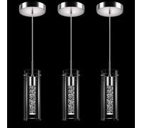 Esfos Pendant Ceiling Light Fixture, LED Kitchen Lighting Crystal Pendant Lights Kitchen Island, 1-Light Integrated Kitchen Hanging Light Fixture Modern Island Light with Bubble Glass Three Pack