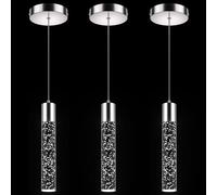 Esfos Pendant Lights Kitchen Island 3 Pack, 6500K Modern Kitchen Island Lights Ceiling Lighting Fixtures with Crystal Bubble, Integrated LED Cold White Hanging Light Dining Room Light Brushed Nickel