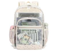 Esfoxes Corduroy Clear Backpack for Girls Women, Heavy Duty Transparent School Backpack PVC See Through College Bookbag, Floral Purple, L, Casual