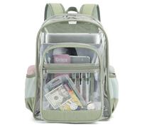 Esfoxes Corduroy Clear Backpack for Girls Women, Heavy Duty Transparent School Backpack PVC See Through College Bookbag (Green)
