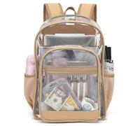 Esfoxes Corduroy Clear Backpack for Girls Women, Heavy Duty Transparent School Backpack PVC See Through College Bookbag (Tan)