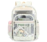 Esfoxes Corduroy Clear Backpack for Girls Women, Heavy Duty Transparent School Backpack PVC See Through College Bookbag, Floral Blue, L, Casual