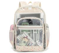 Esfoxes Corduroy Clear Backpack for Girls Women, Heavy Duty Transparent School Backpack PVC See Through College Bookbag (Floral Pink)