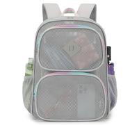 Esfoxes Mesh School Backpack for Girls Women, Heavy Duty See Through Net Bookbag Semi-Transparent College Student Back Pack, Grey, L, Casual