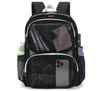 Esfoxes Mesh School Backpack for Girls Women, Heavy Duty See Through Net Bookbag Semi-Transparent College Student Back Pack, Black, 12.2" x 5.91" x 16.9" inches