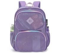 Esfoxes Mesh School Backpack for Girls Women, Heavy Duty See Through Net Bookbag Semi-Transparent College Student Back Pack, Purple, 12.2" x 5.91" x 16.9" inches