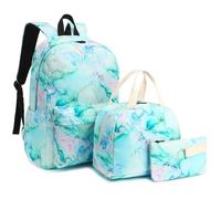 Esfoxes School Backpack for Girls, Kids Teens School Bags Bookbags Set with Lunch Bag Pencil Bag, Marble Green