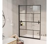ESG Shower Cubicle with Black Aluminium Profile, 100 x 140 cm, Frameless Shower Door and Shower Screen, Safety Glass for Bathroom Niche, Barrier-Free, with Handle and Seal, Easy Assembly