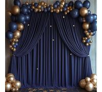 ESGOTBME 30x10ft Wrinkle Free Navy Blue Backdrop Curtain for Parties Soft Fabric Drapes Wedding Curtain Backdrop for Birthday Party Decorations Background for Photography 5x10ft, 6 Panels