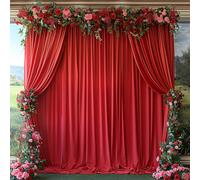 ESGOTBME Red Backdrop Curtain for Parties 20x10ft Wrinkle Free Soft Fabric Drapes Wedding Red Curtain Backdrop for Birthday Party Decorations Background for Photography 5x10ft, 4 Panels