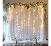 ESGOTBME White Tulle Backdrop Curtain with Lights String for Parties 10x8ft Sheer Curtain Backdrop for Wedding, Birthday, Baby Shower, Christmas, Halloween