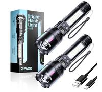 Esgreen Bright LED Rechargeable Flashlight High Lumen 90000 6 Inch - 2 Pack | Improved Design - Single Click, Long Lasting 12H, Fast USB C Charge, Dual Button & Source with Red Light, for Hiking Camping