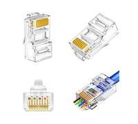 Eshan CAT6 Pass Through Connectors 50 Pack RJ45 End Plugs 8P8C 24AWG Ethernet Network Lan Flat Round Cable STP FTP Crimp Modular Gold Plated Connector CTA6a CTA5e CAT5