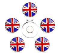 Eshan Golf Ball Markers Magnetic Hat Clips Set Golf Bag Accessories Gift for Men Women Golfer Fan (5 Ball Markers & 1 Hat Clip) (UK Flag)