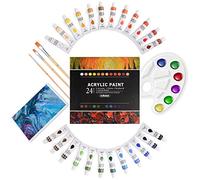 Eshazu premium Acrylic Paint Set 24 Colors (12M)-with 3 Brushes,1 Canvas and 1 Palette Board, Safe for Kids and Adults-Perfect Kit for Pros & Artists to Create Amazing Paintings and Artwork