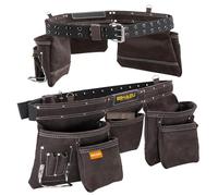 Eshazu Professional Leather Tool Belt - Carpenter Tools Belt - Tool Belt for Carpenters with 12 Pockets, Hammer Loop - Suitable for Electricians - Accommodates Waist up to 52”